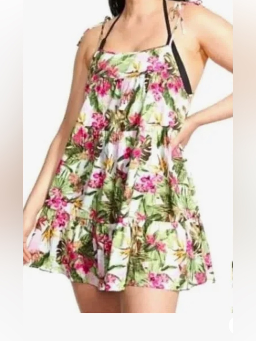 Victoria's Secret Green & Pink Tropical Floral Swim Coverup Like New Size XL